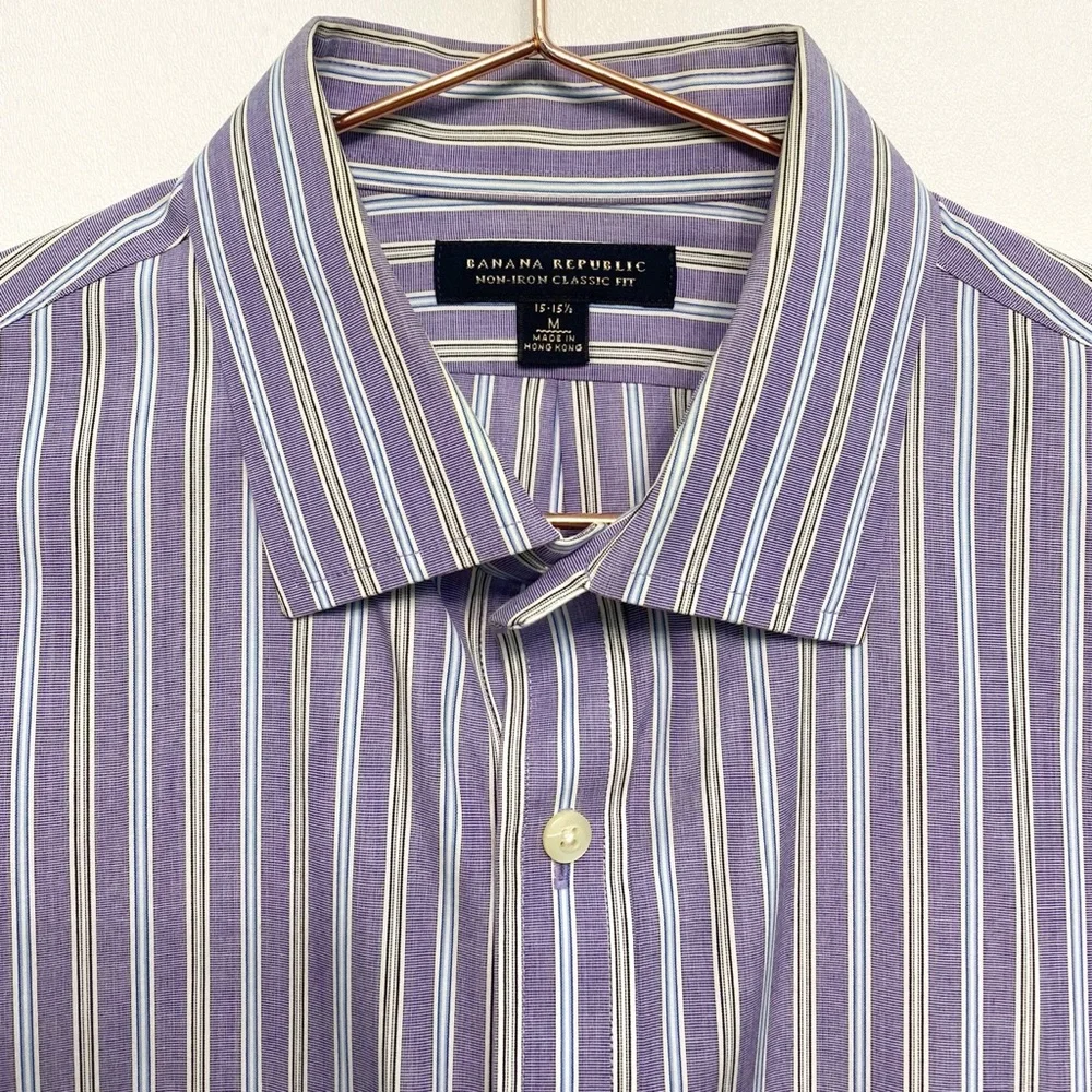 banana republic | purple stripe non-iron button down shirt m